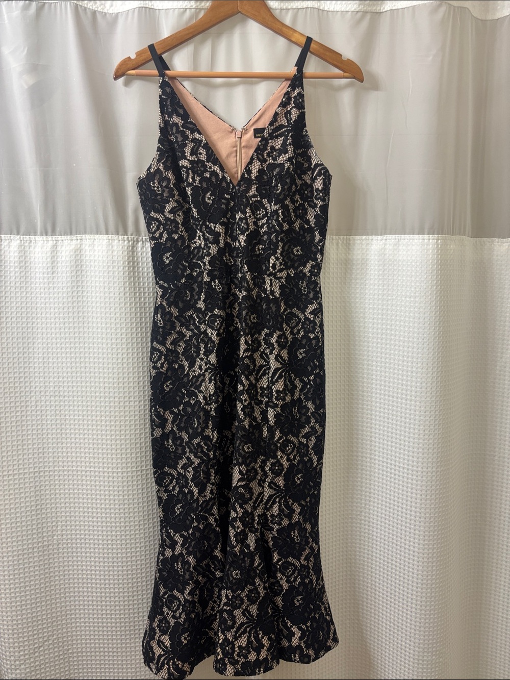 Dress the Population Black Lace Overlay Jumpsuit with Nude Lining